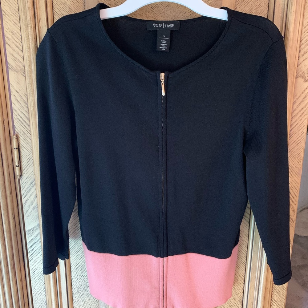 White House Black Market ColorBlock Cardigan zip